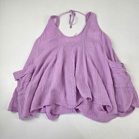 Free People Tunic Top Womens Small Purple Cotton Boho Sleeveless Pocket Flowy - Picture 11 of 11